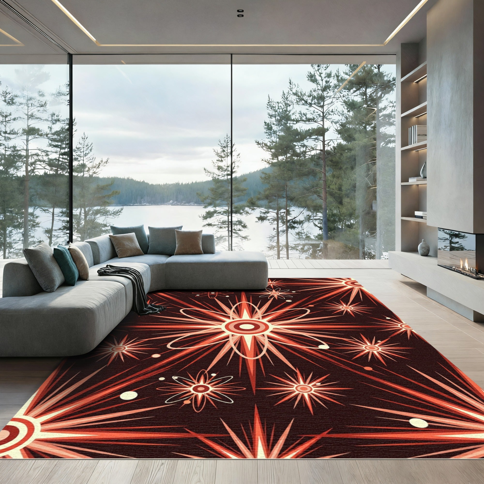 Retro Atomic Starburst Abstract Rug