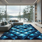 Geometric Teal Staircase Illusion Rug