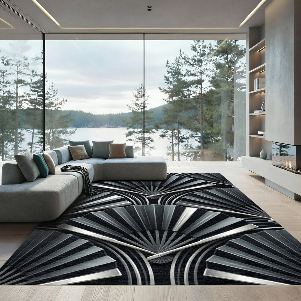 Art Deco Fan Monochrome Geometric Rug