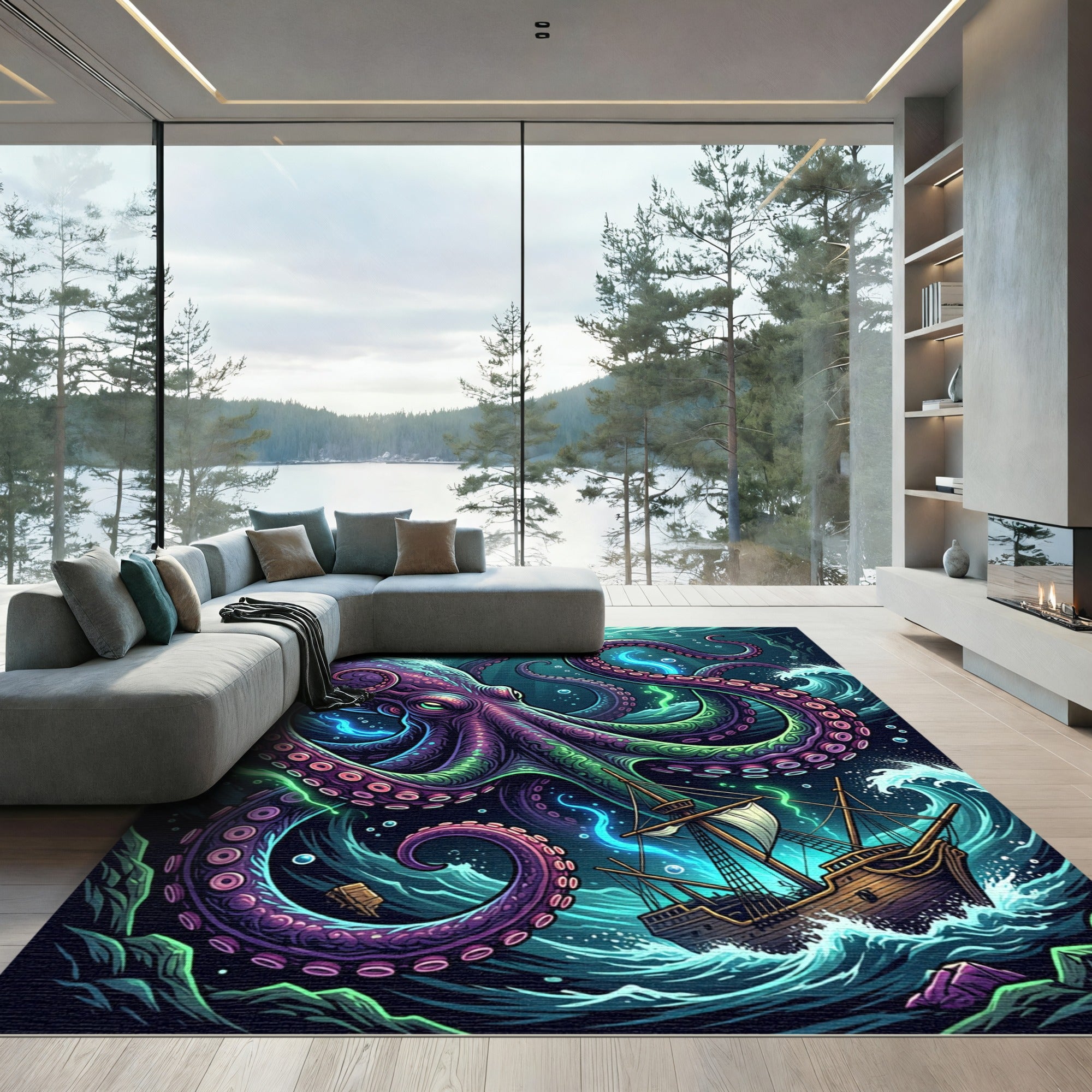 Mystical Deep Sea Kraken Giant Octopus Rug