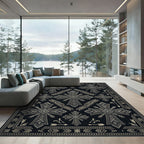 Ornate Black Silver Geometric Cross Rug