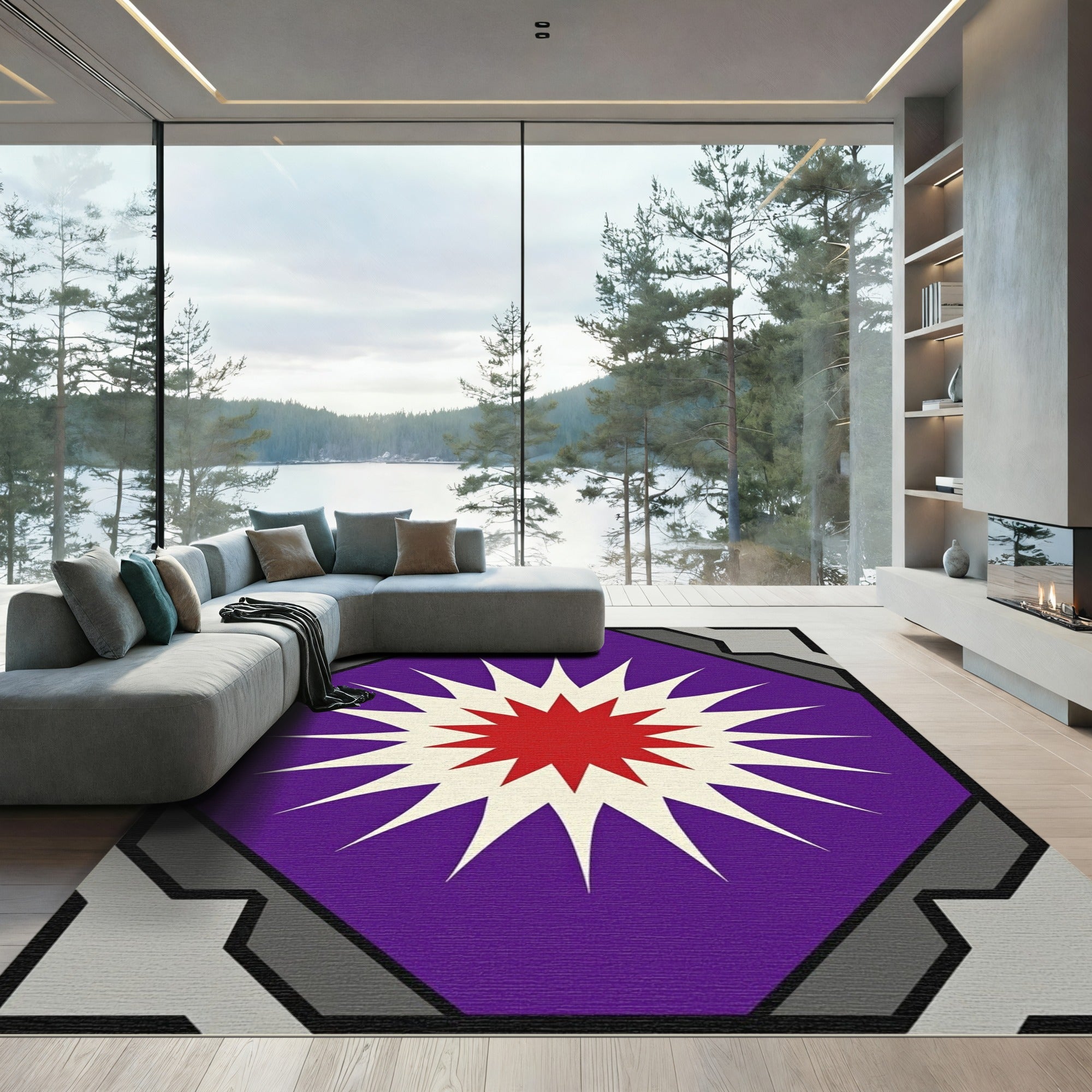 Radiant Purple Sunburst Medallion Rug