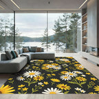 Cheerful Yellow White Daisy Meadow Rug