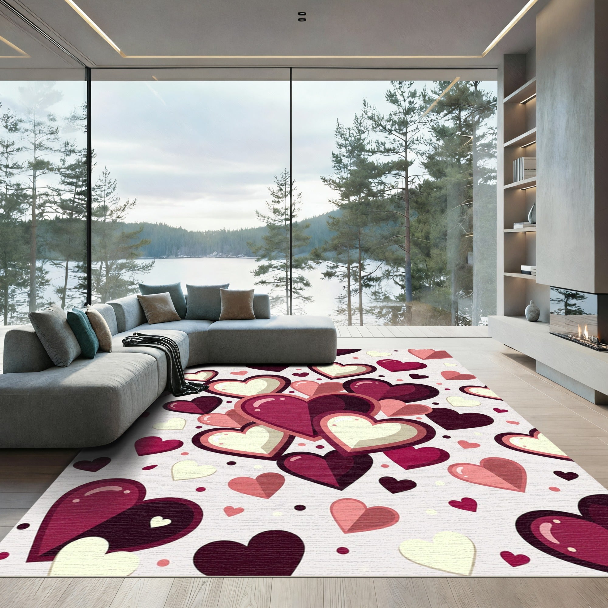 Sweet Hearts Composition Magenta Ivory Rug