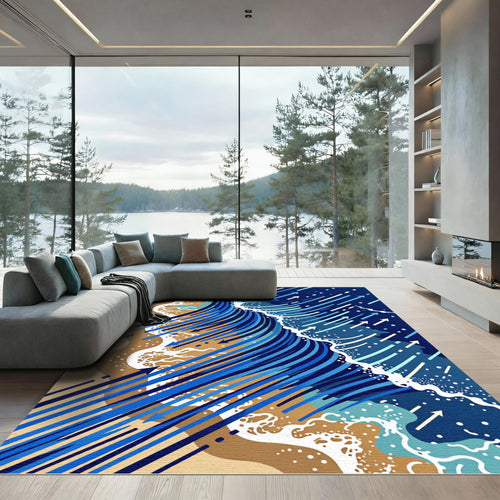 Abstract Oceanic Blue Wave Flow Rug