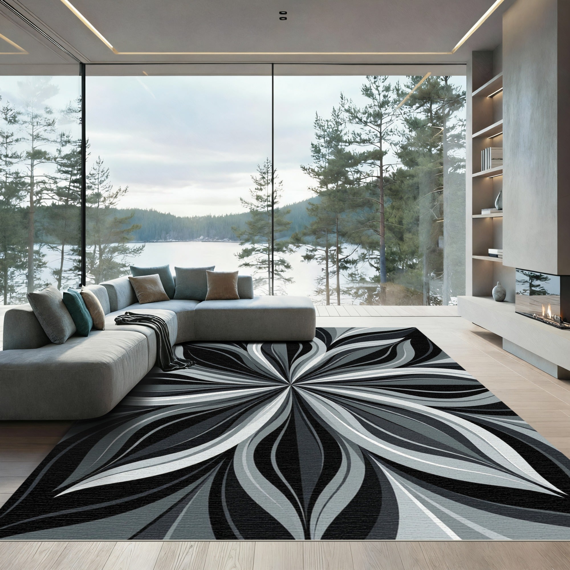 Monochrome Gray Organic Swirl Rug