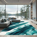 Teal Watercolor Brush Stroke Abstract Rug