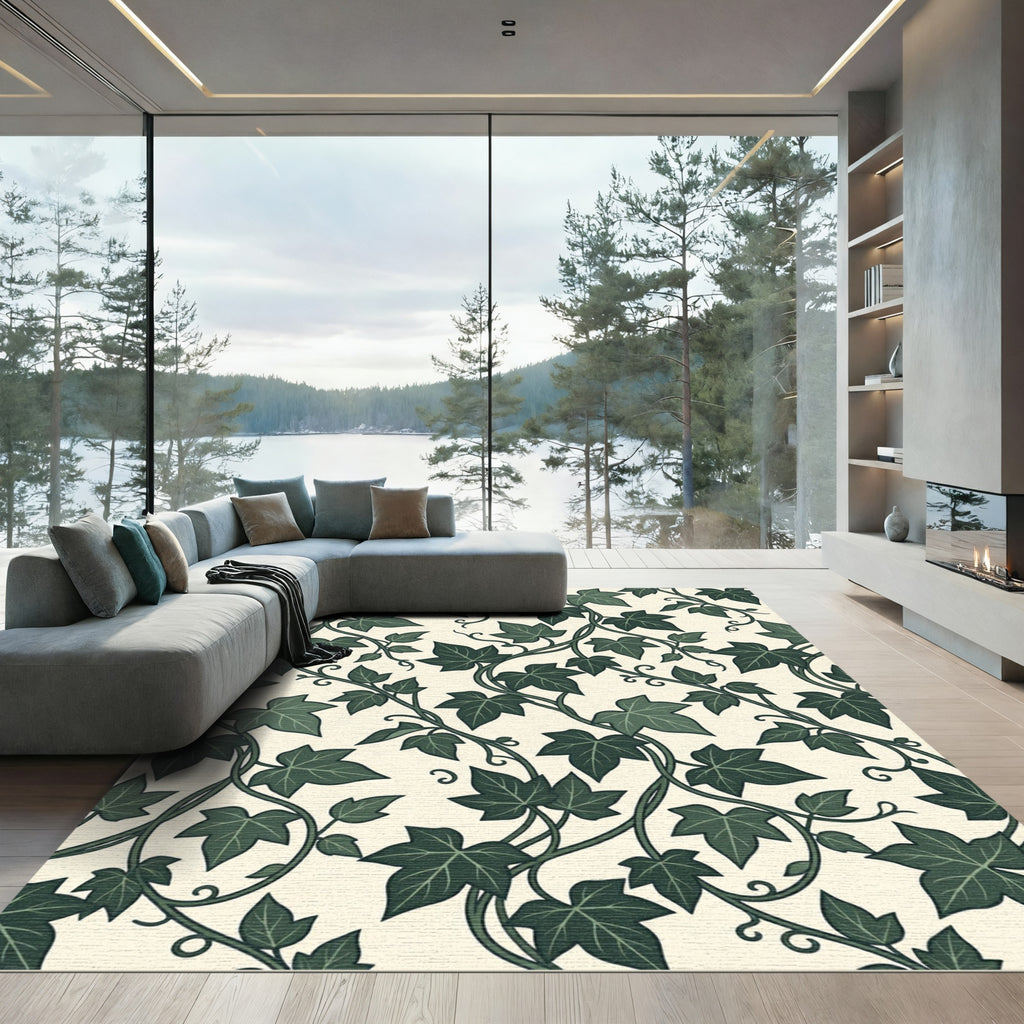 Dark Green Ivy Vine Cream Rug