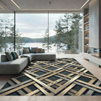 Interlocking Neutral Toned Geometric Lattice Rug