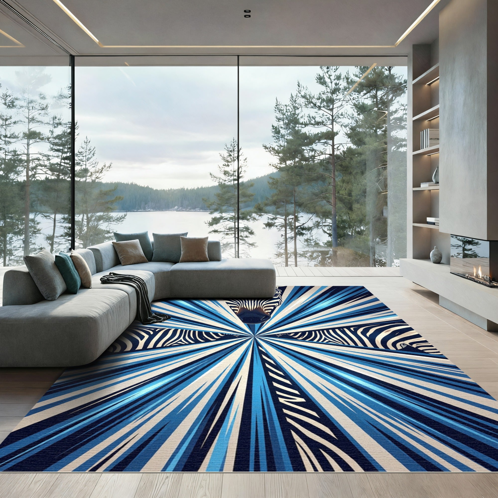 Bold Blue Zebra Burst Rug