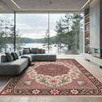 Burgundy Pink Floral Medallion Scrollwork Rug