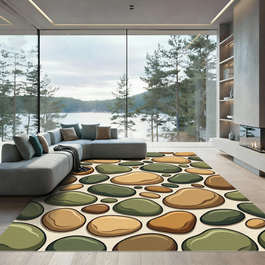 Earthy Stone River Pebble Arrangement Rug