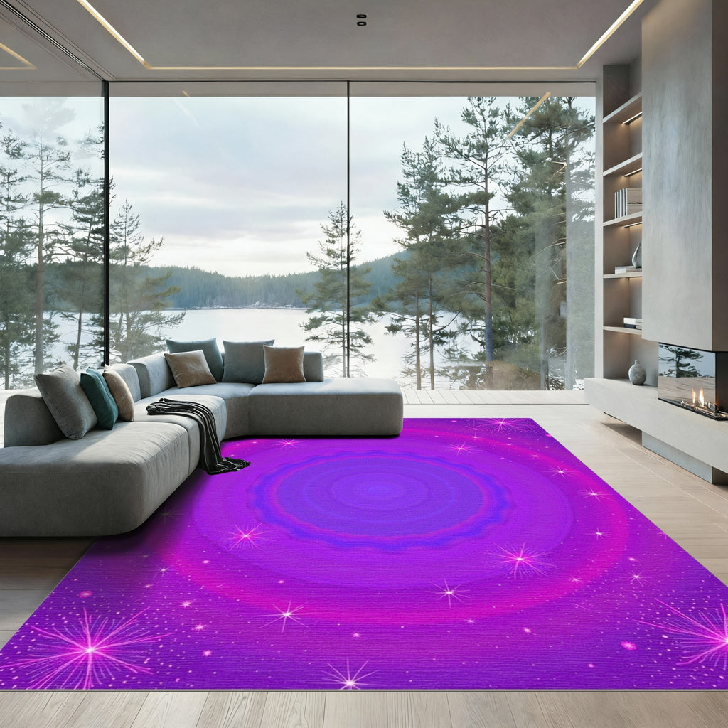 Vibrant Purple Starburst Concentric Rug