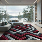 Deep Red Silver Maze Lines Rug