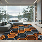 Modern Orange and Charcoal Geometric Hexagon Rug