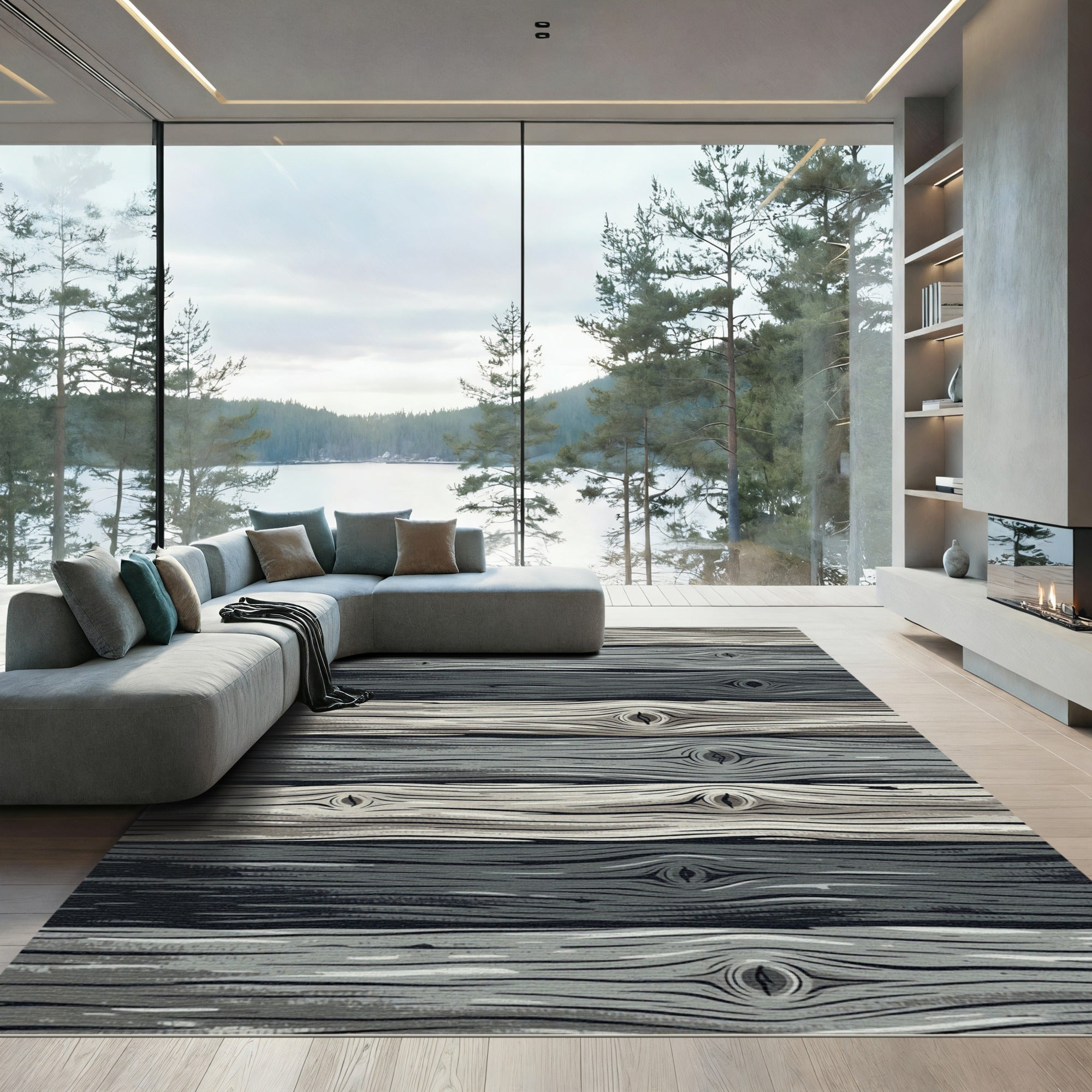 Rustic Gray Weathered Wood Grain Plank Rug