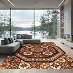 Earthy Terracotta Octagonal Floral Medallion Rug