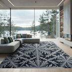 Monochrome Frosty Crystal Fern Floral Rug