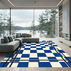 Bold Blue Cream Plaid Checkerboard Rug