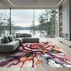 Ethereal Rose Watercolor Splash Feathers Rug