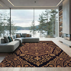 Ornate Gold Mandala Medallion Background Rug