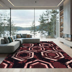 Distressed Crimson Geometric Hexagon Rug