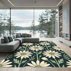 Sage Green Chamomile Floral Dark Field Rug