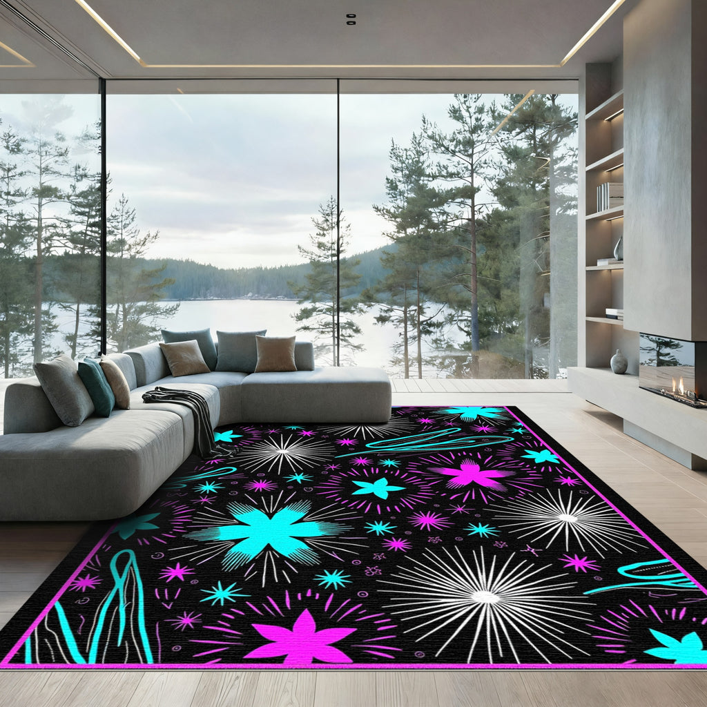 Vibrant Pink Cyan Starburst Explosion Rug