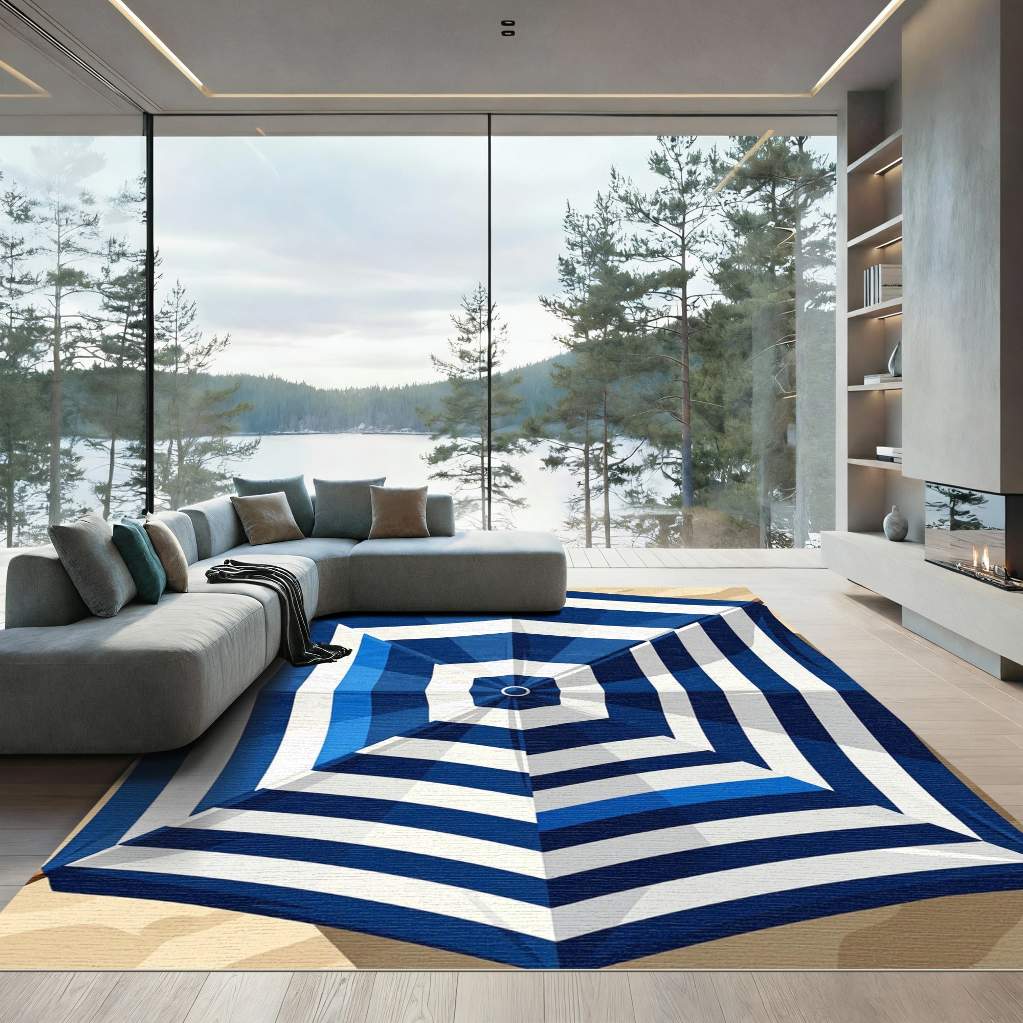 Nautical Blue Stripe Octagon Rug