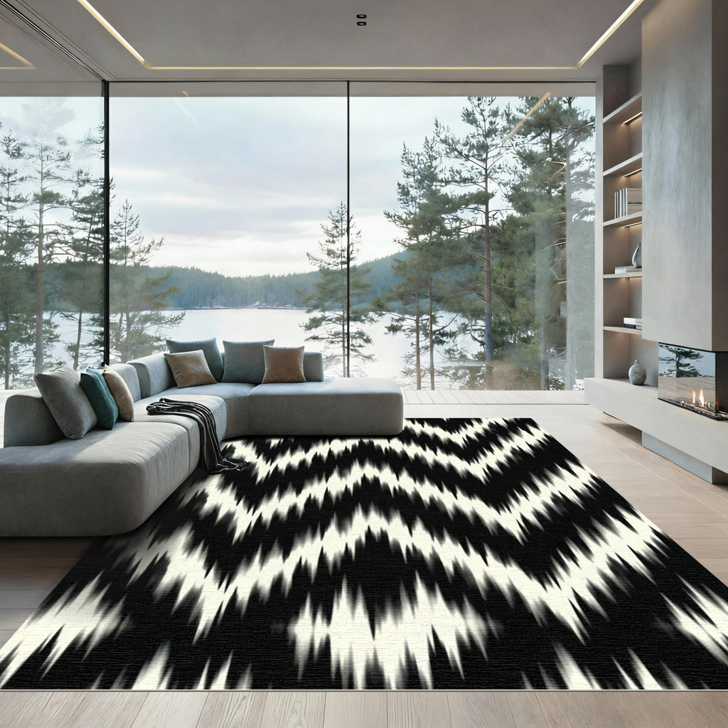 Black and Ivory Chevron Zigzag Rug