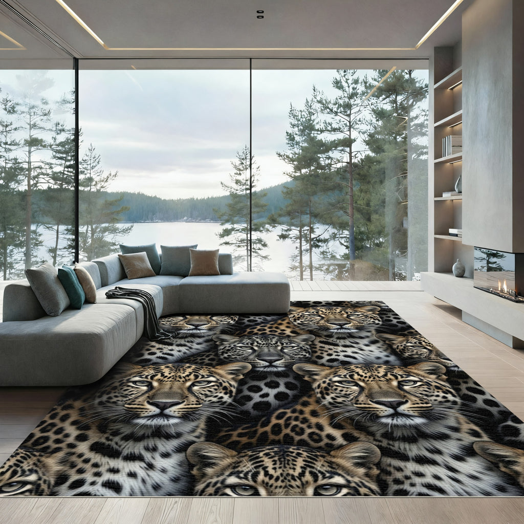 Majestic Leopard Head Safari Tapestry Rug