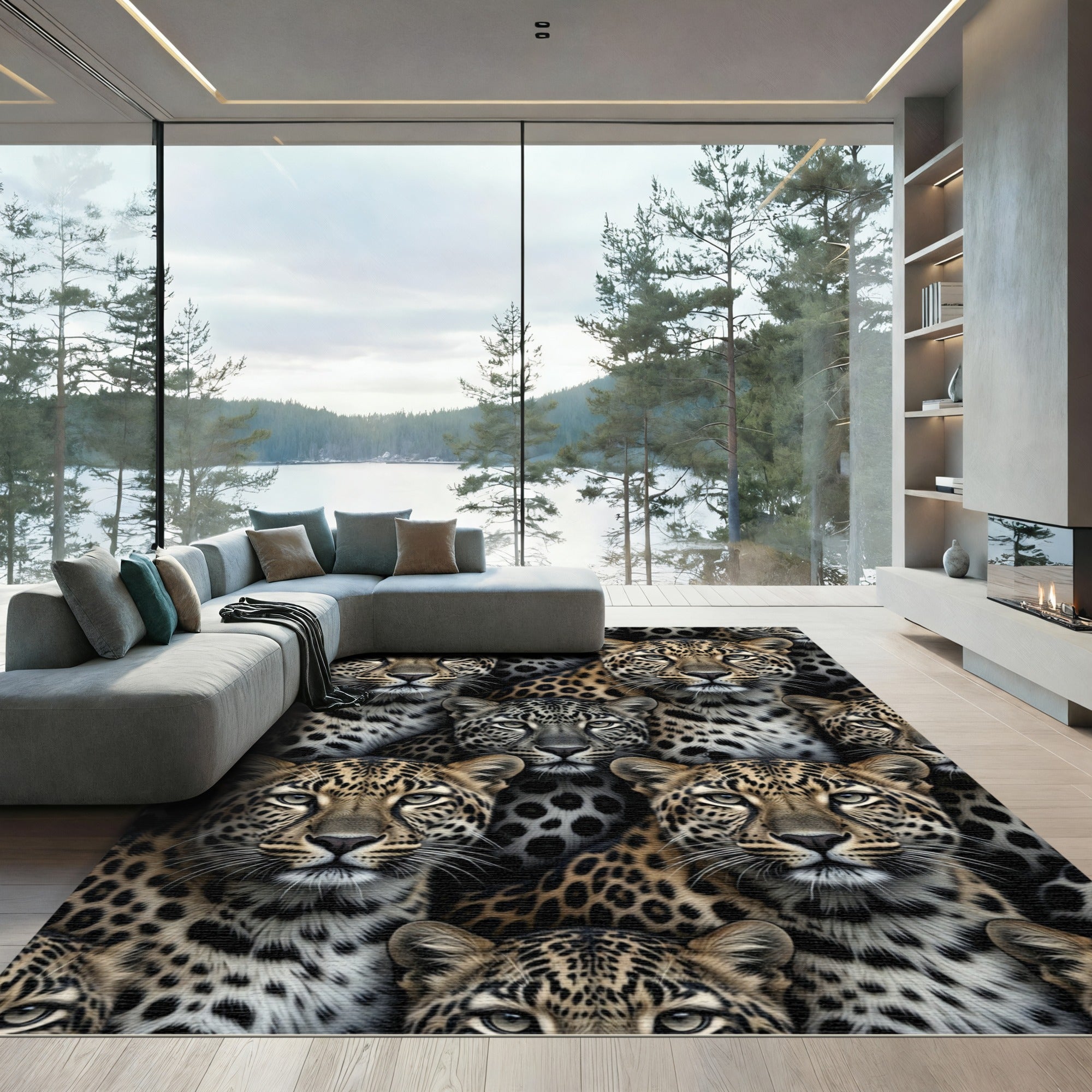 Majestic Leopard Head Safari Tapestry Rug