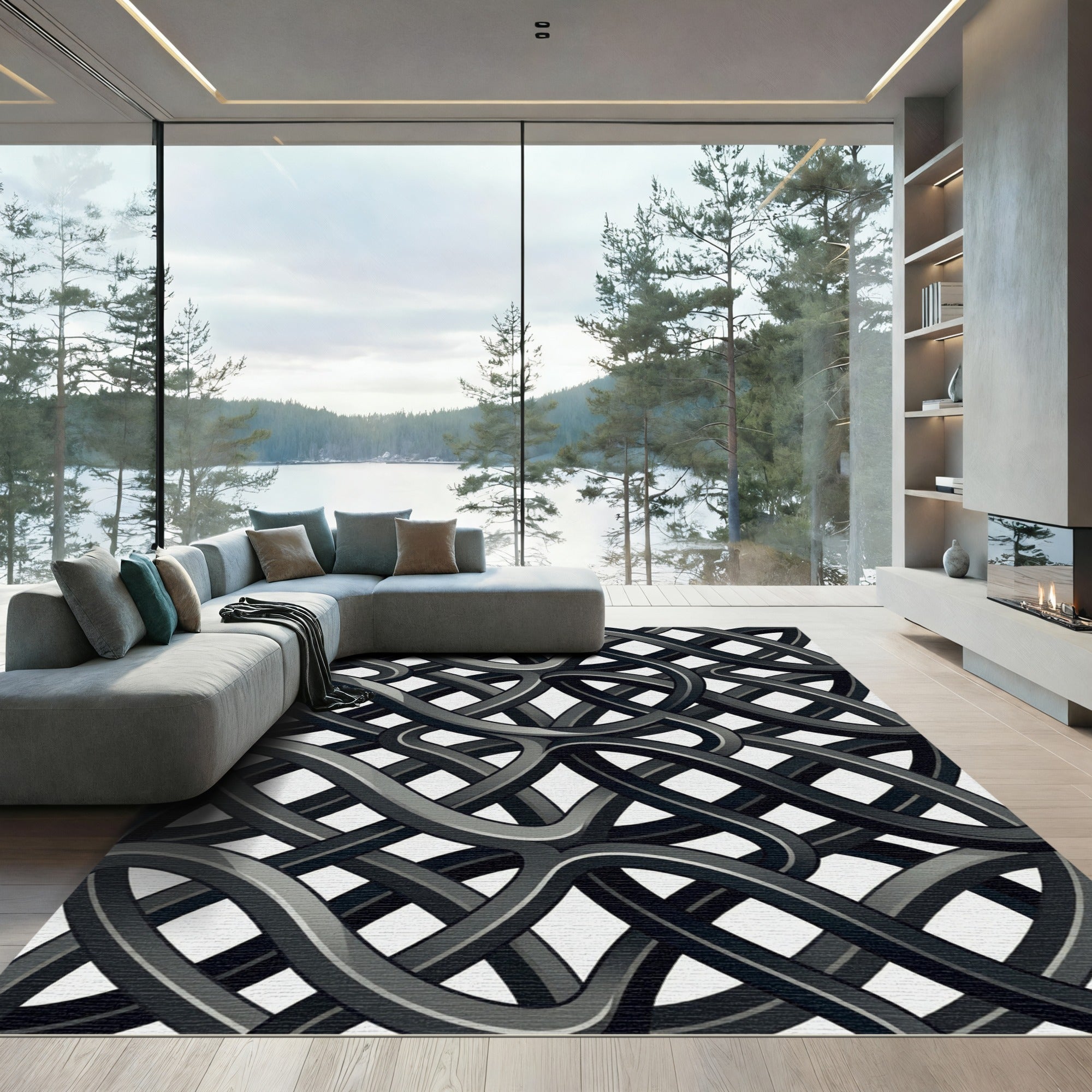 Dark Gray Interlocking Weave Rug