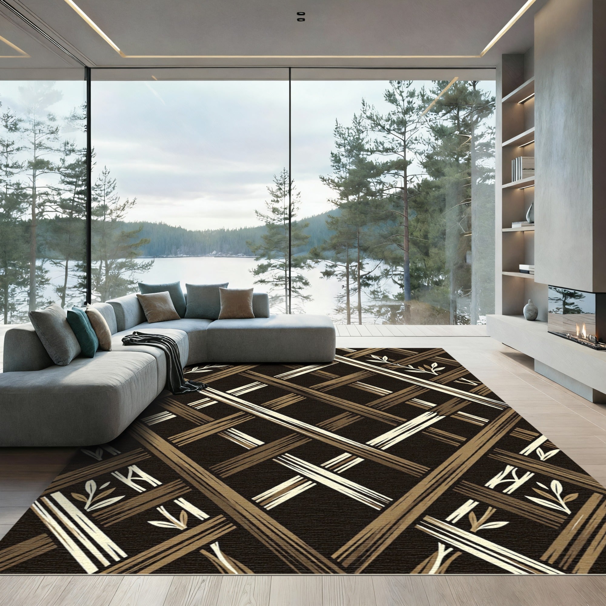 Brown Rustic Woven Lattice Vine Rug