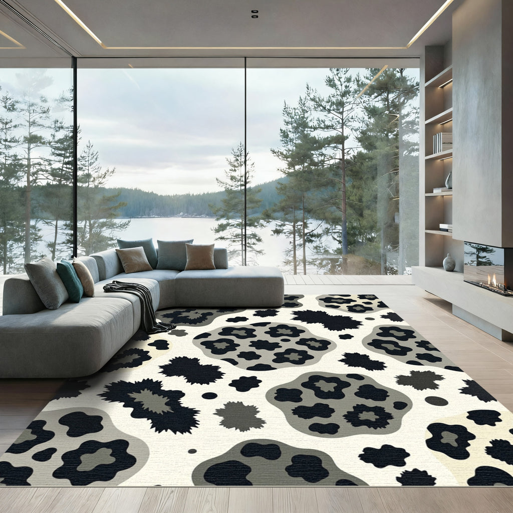 Black Gray Animal Print Spots Rug