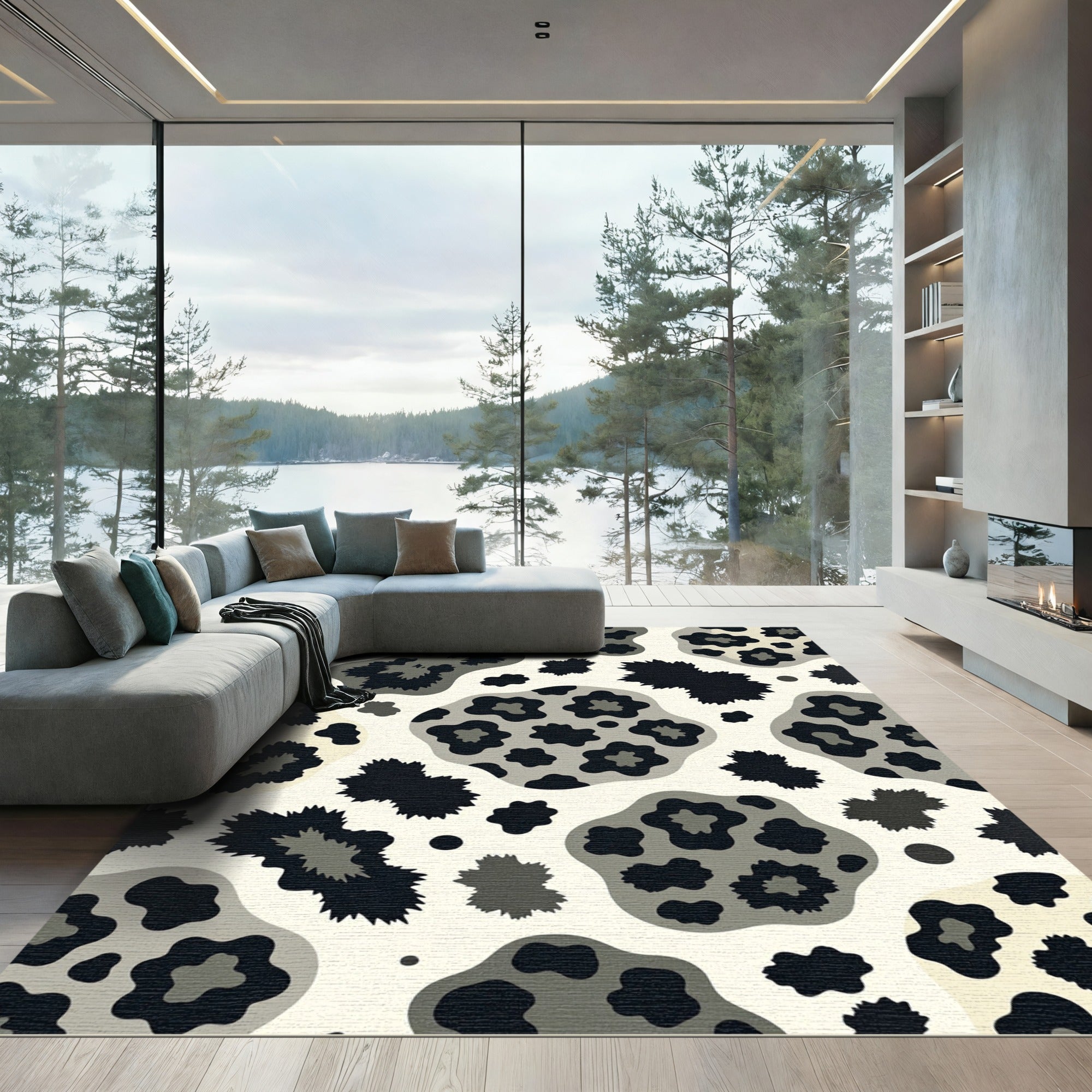 Black Gray Animal Print Spots Rug