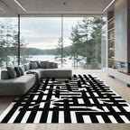 Monochromatic Abstract Black White Intersecting Lines Rug