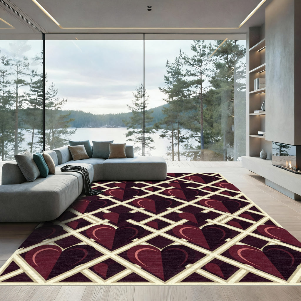 Deep Burgundy Heart Lattice Rug