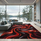 Fiery Red Swirl Abstract Rug