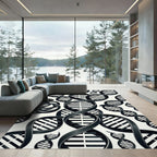 Black DNA Helix Abstract Art Rug