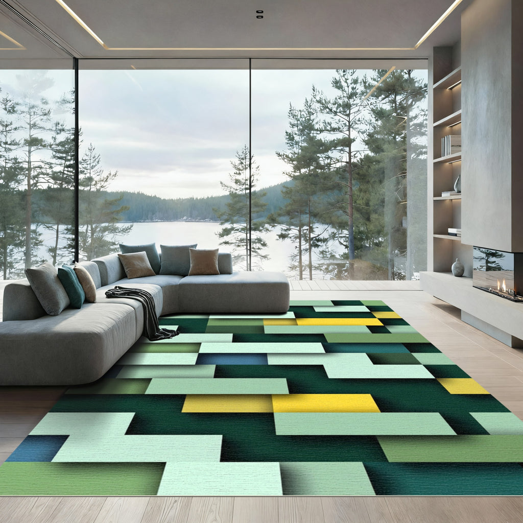 Mint Green Brick Stacked Collage Rug