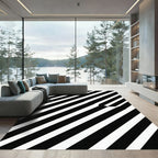 Bold Black White Diagonal Stripe Rug