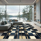 Navy Beige Plaid Windowpane Rug