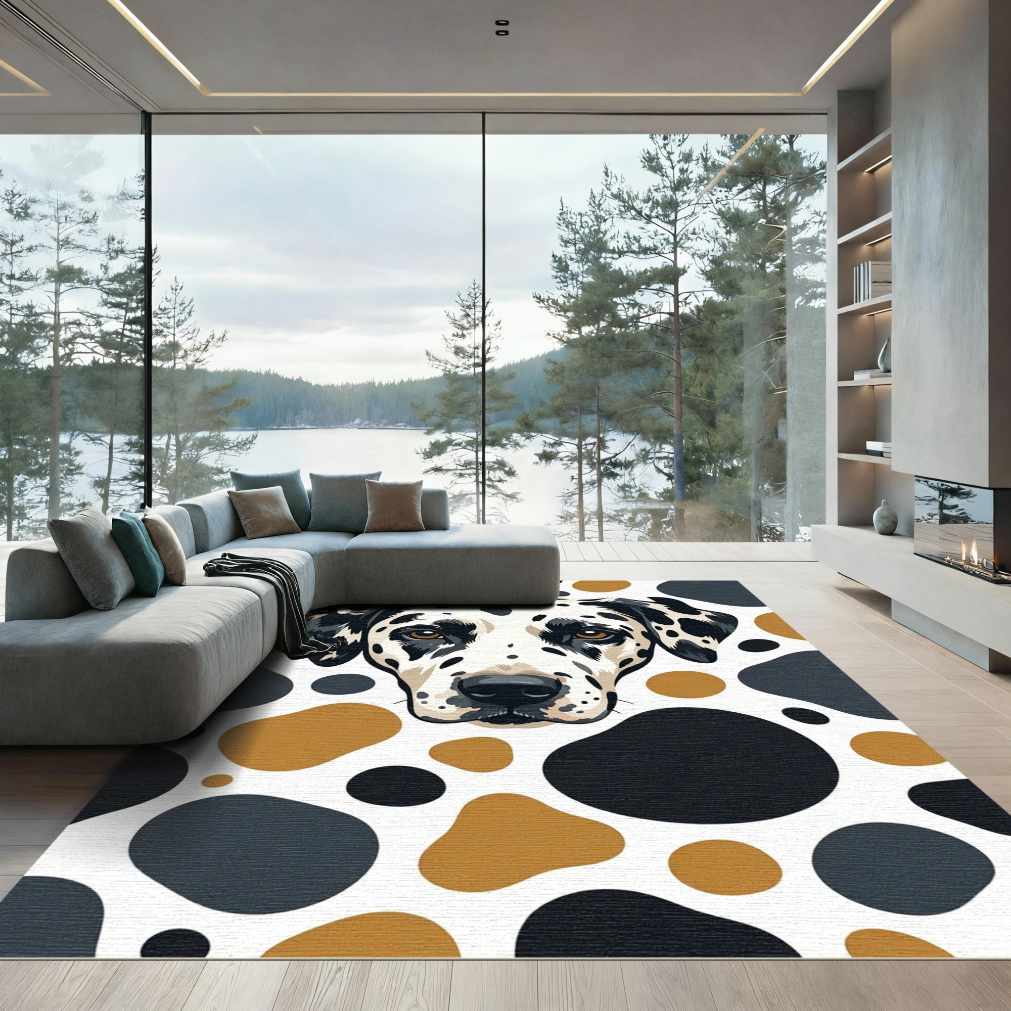Dalmatian Spot Watercolor Black Ochre Rug