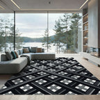 Monochrome Geometric Intersecting Grid Crosses Rug