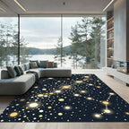 Celestial Golden Orbs Night Sky Rug