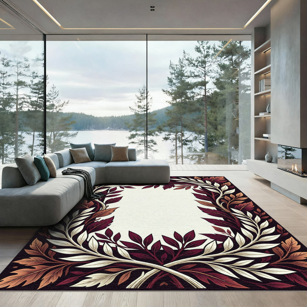 Burgundy Cream Autumn Leaf Garland Rug