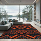 Bold Orange Black Geometric Diamond Rug
