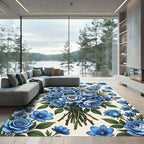 Elegant Blue Floral Bouquet Arrangement Rug
