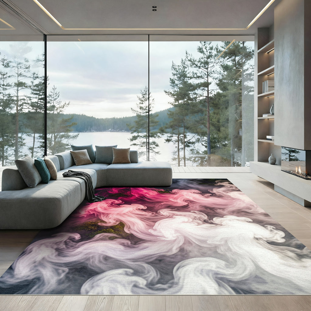 Vibrant Pink Cloud Swirl Abstract Rug